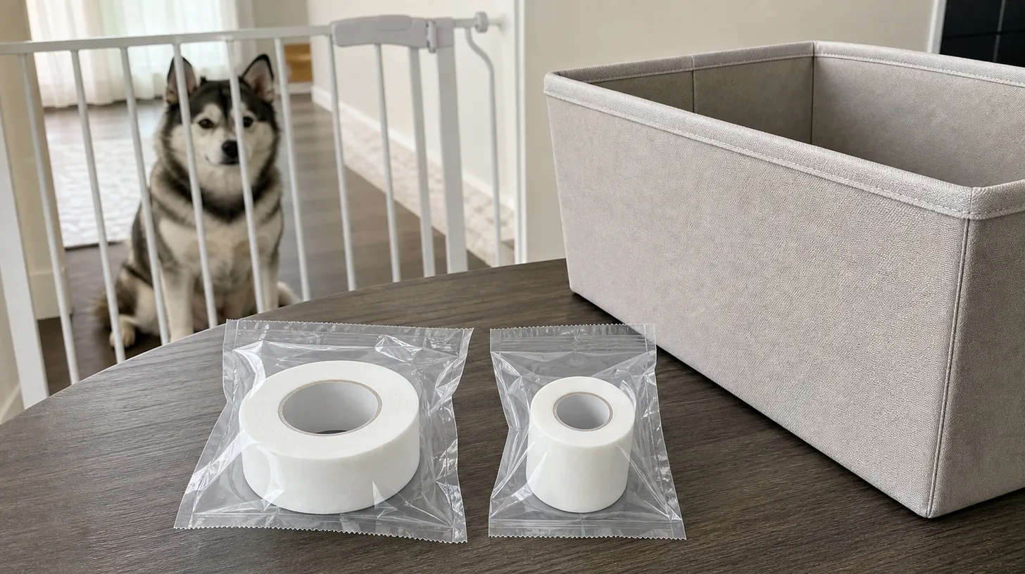 Two sealed blank first-aid tape roll packages in different widths