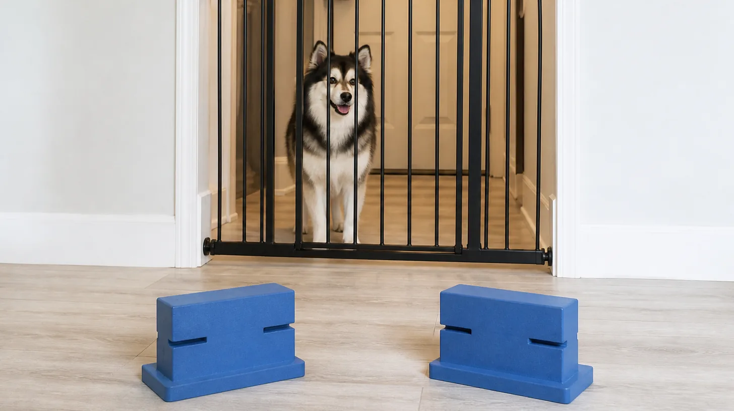 Pair of plain blue foam hurdle blocks with slots, edges and bases visible