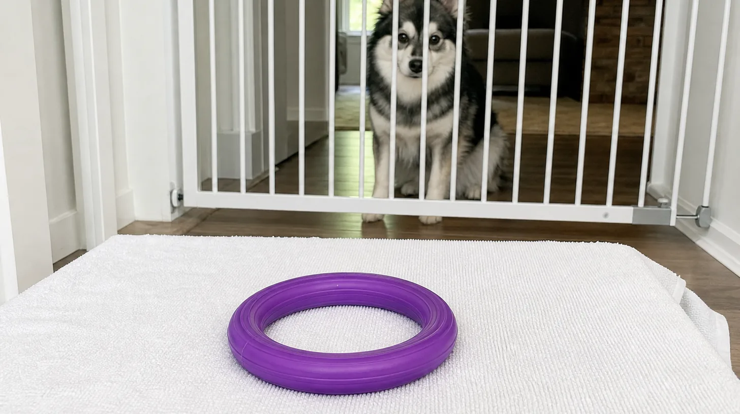 Solid rubber ring dog toy with inner edge, outer edge, grooves and seam visible
