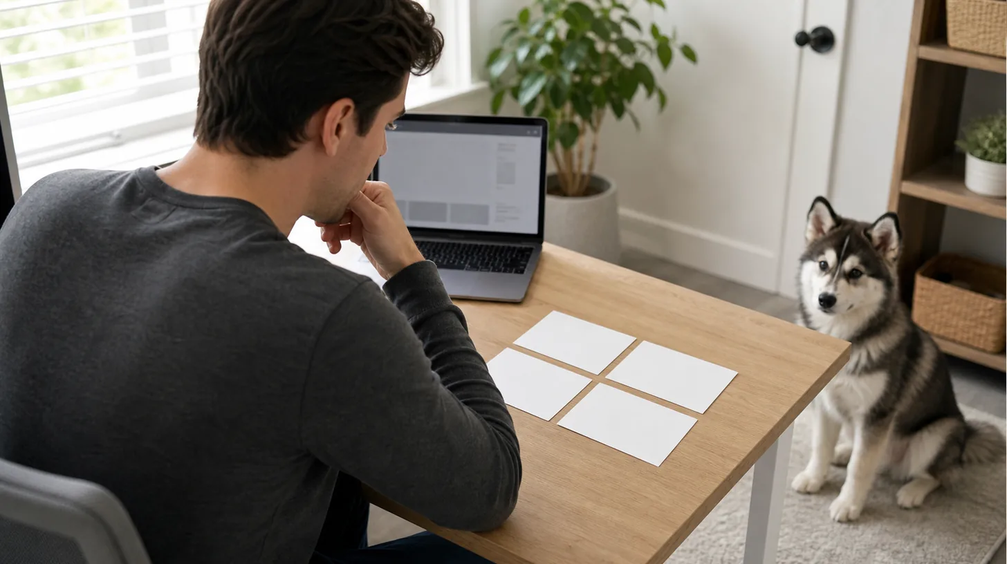 Pomsky buyer compares four blank identity records before reviewing a payment recipient