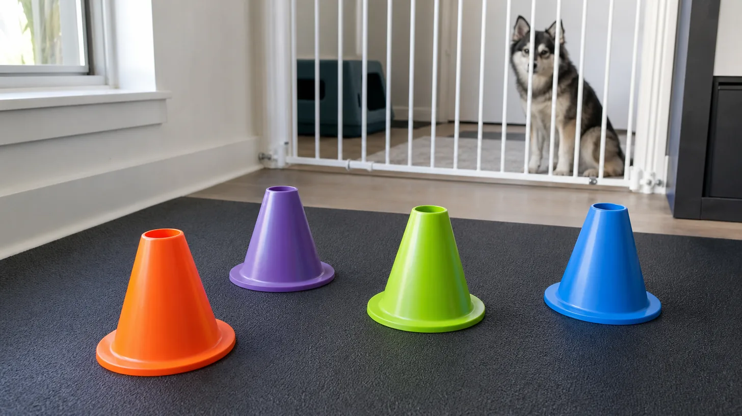 Four plain training cones with shells, open rims and broad bases visible