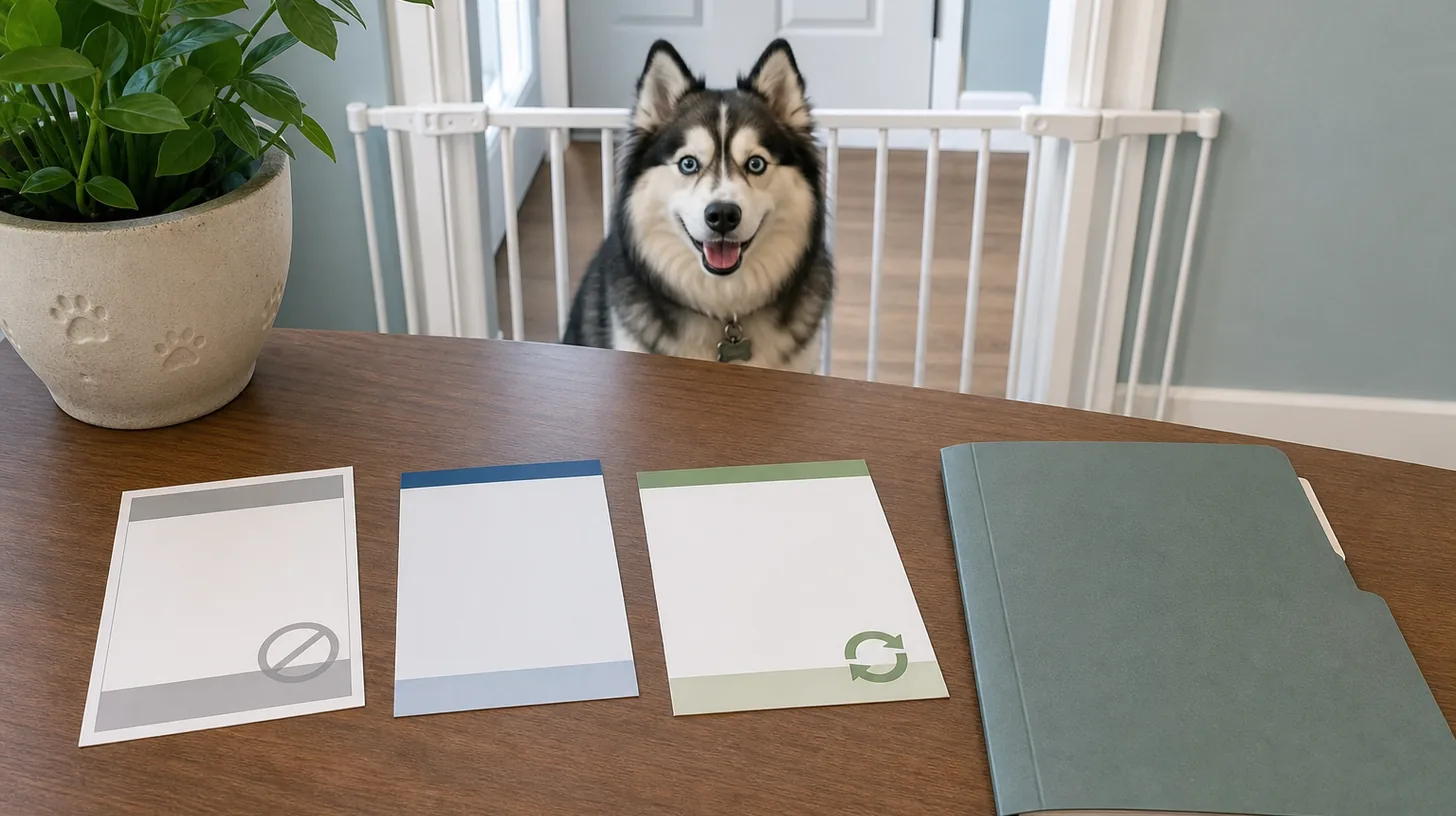 Blank generic fee, deposit and refund cards beside a closed records folder