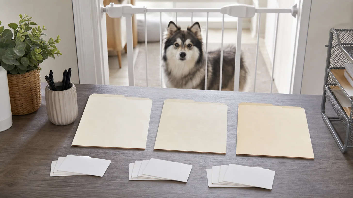 Blank source submitted and corrected veterinary intake folders with receipt cards