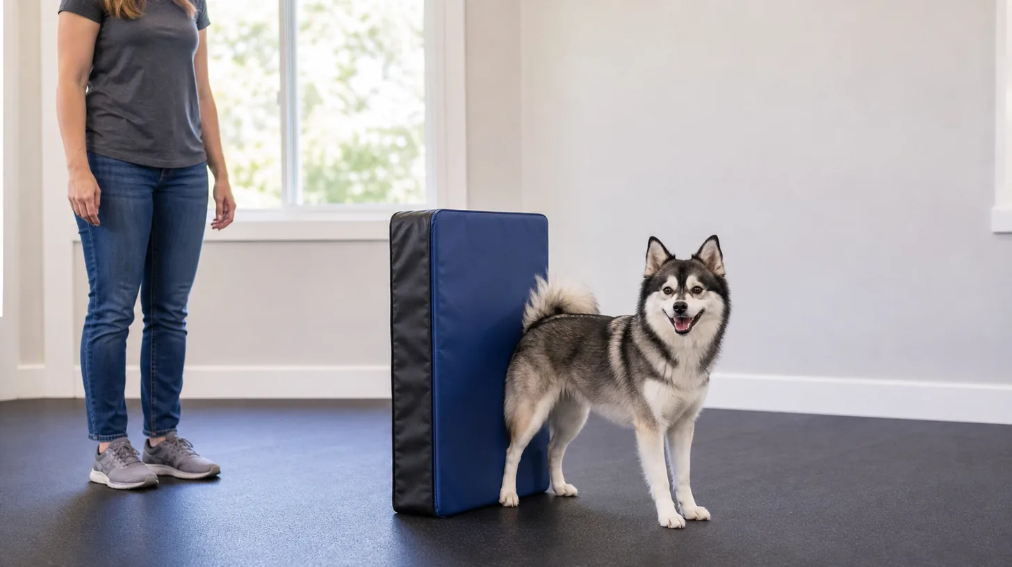 A Pomsky makes light hip contact with a broad padded side target