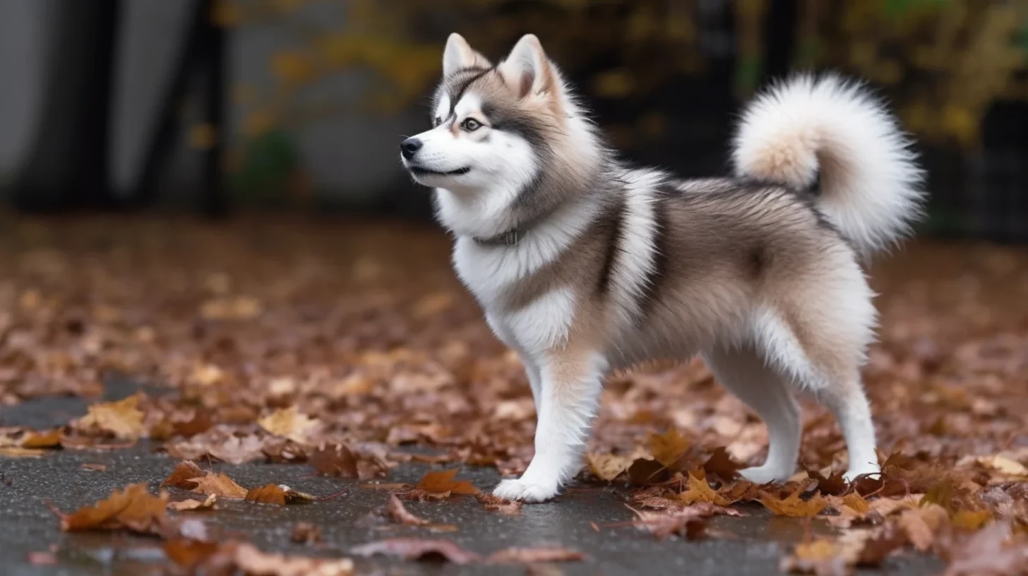 Small Pomsky standing outdoors for micro Pomsky size label guide