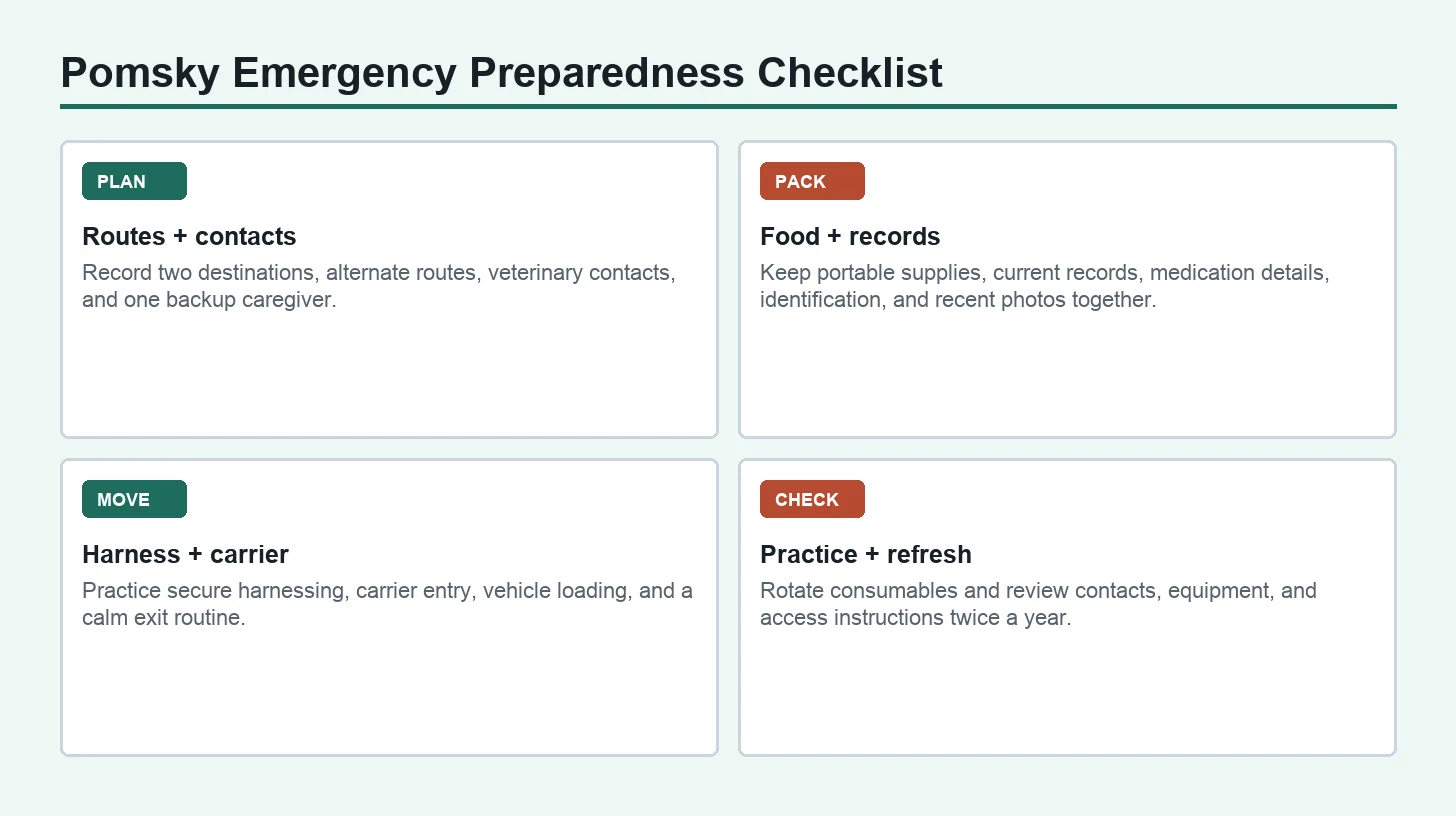 Pomsky Emergency Preparedness Checklist: plan, prepare, observe, and respond