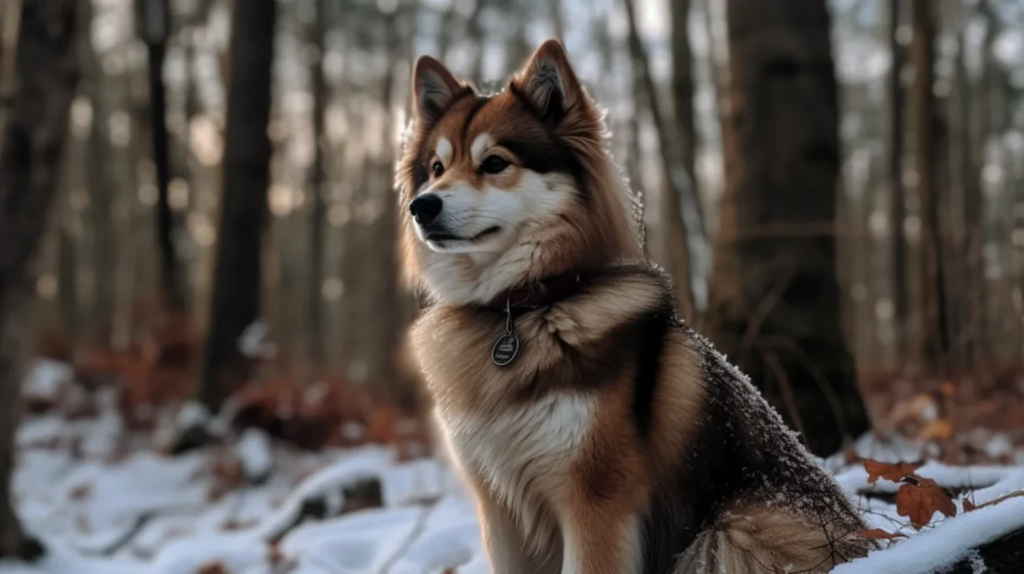 Spitz-type Pomsky outdoors for a weight, growth trend, and body condition FAQ